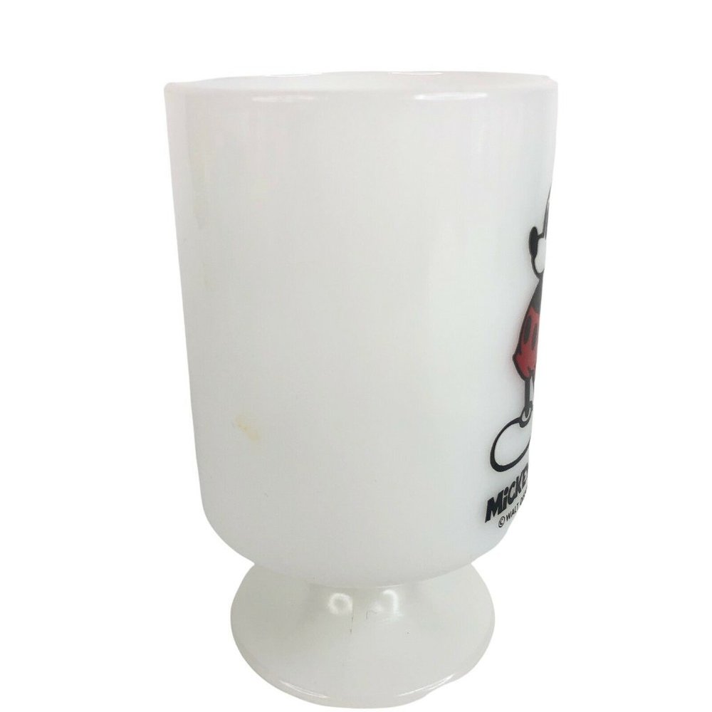 Walt Disney Mickey Mouse Pedestal Mug Milk Glass USA 8 OZ Coffee Cup Vintage - Picture 3 of 7